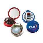 Business Hair & Lint Brushes - Austin Compact Mirror - Full Color Imprint