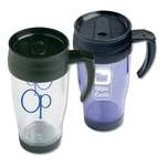 Personalized Travel Coffee Mugs - Plastic Cafe Tumbler With Handle - 16 oz.