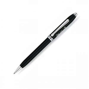 Custom Promotional Cross Townsend Black Lacquer/Rhodium Plated Ball-Point Pen