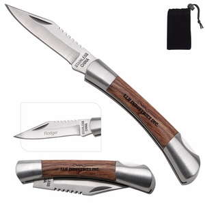 Custom Promotional Small Rosewood Pocket Knife with Silver Accents