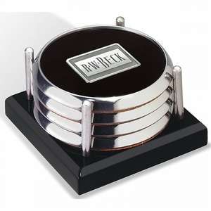 Four-Coaster Black Glass Tray