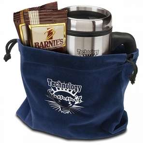 Stainless Ridged Travel Mug and Velvet Gift Bag Set 