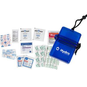 Custom Promotional Deluxe First Aid Kit in a Plastic Container on Rope