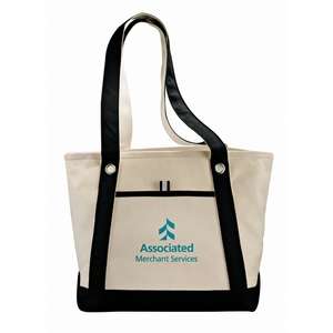 Custom Promotional Accent Stripe 22 oz.Cotton Boat Tote