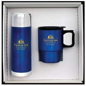 Custom Promotional Steel City Bottle and Travel Mug Gift Set - Blue