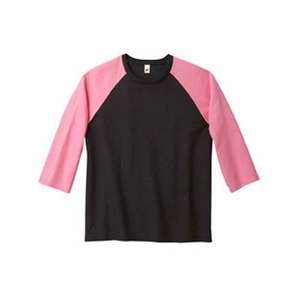 Hanes Women's 3/4-Sleeve Raglan T-Shirt Black/Pink, Hot