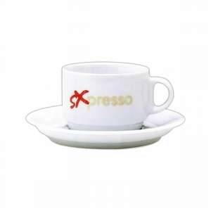 Custom Promotional 6 oz. White Ceramic Coffee Cup with Saucer