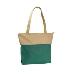 PolyPro Two-Tone Zippered Tote Bag Khaki/Green, Forest