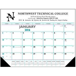 Custom Promotional Desk Pad with Vinyl Corners (Blue & Black) Calendar - 2013