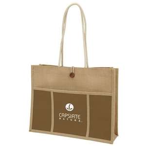 Jute Panel Pocket Tote 