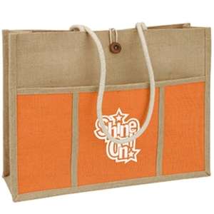 Jute Panel Pocket Tote 