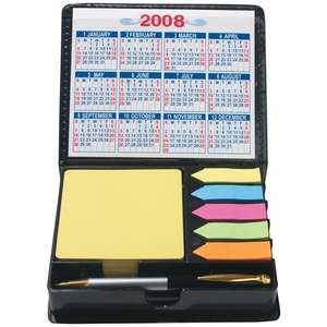Square Leather Look Case Of Sticky Notes with Calendar and Pen