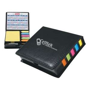 Square Leather Look Case Of Sticky Notes with Calendar and Pen