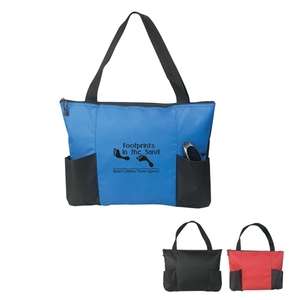 Double Pocket Zippered Tote Bag
