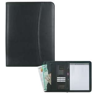 Leather Look 8-1/2" X 11" Zippered Portfolio with Calculator 