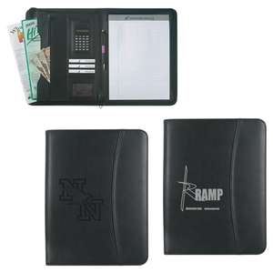 Custom Promotional Leather Look 8-1/2" X 11" Zippered Portfolio with Calculator