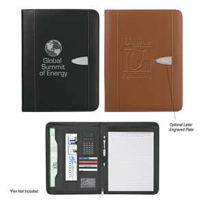Custom Promotional Eclipse Bonded Leather 8-1/2" X 11" Zippered Portfolio with Calculator