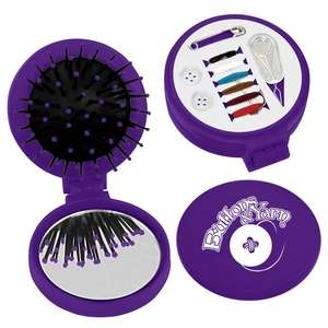Custom Promotional 3 in 1 Brush/Mirror/Sewing Kit - Colors