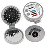 Business Hair & Lint Brushes - 3 in 1 Brush/Mirror/Sewing Kit - Silver
