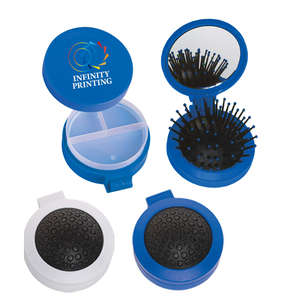 Custom Promotional 3 in 1 Brush/Mirror/Pill Case