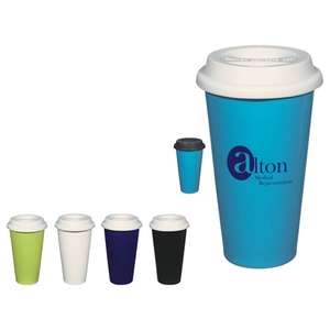11 Oz Double Wall Ceramic Mug with Silicone Lid