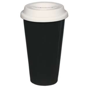 11 Oz Double Wall Ceramic Mug with Silicone Lid