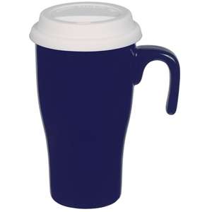 15 Oz Double Wall Ceramic Travel Mug with Silicone Lid and Open Handle