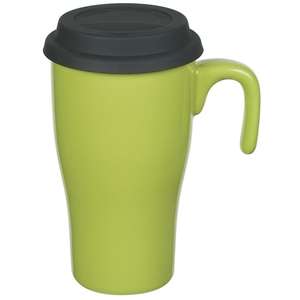 15 Oz Double Wall Ceramic Travel Mug with Silicone Lid and Open Handle