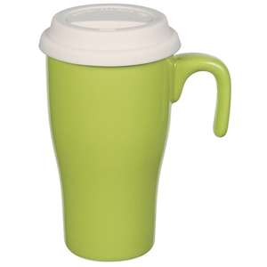 15 Oz Double Wall Ceramic Travel Mug with Silicone Lid and Open Handle