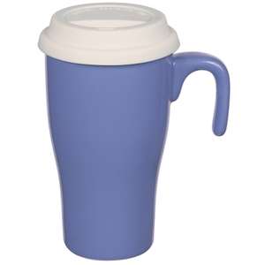 15 Oz Double Wall Ceramic Travel Mug with Silicone Lid and Open Handle