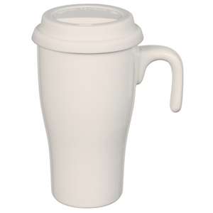 15 Oz Double Wall Ceramic Travel Mug with Silicone Lid and Open Handle