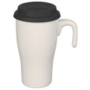15 Oz Double Wall Ceramic Travel Mug with Silicone Lid and Open Handle