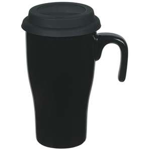 15 Oz Double Wall Ceramic Travel Mug with Silicone Lid and Open Handle