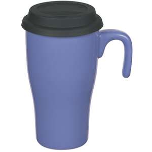 15 Oz Double Wall Ceramic Travel Mug with Silicone Lid and Open Handle