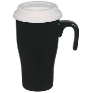 Custom Promotional 15 Oz Double Wall Ceramic Travel Mug with Silicone Lid and Open Handle