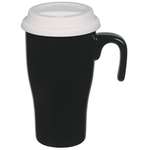Promotional Coffee Mugs - 15 Oz Double Wall Ceramic Travel Mug with Silicone Lid and Open Handle