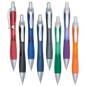 Custom Promotional Rio Ball Point Pen with Contoured Rubber Grip