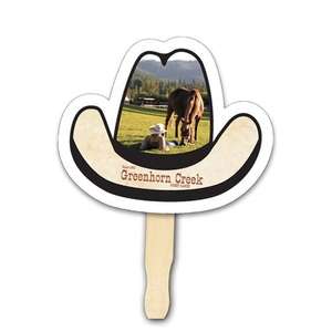 Custom Promotional Cowboy Hat Shape Hand Fan - Full Color Digital