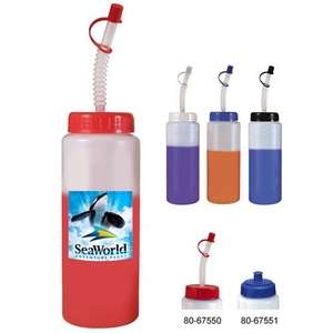 Custom Promotional 32 oz. BPA Free Mood Sports Bottle with Flexible Straw - Full Color Digital, 1 Side