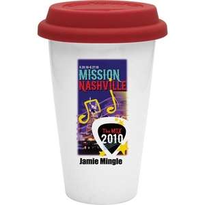 Sublimated Double Wall Ceramic Cup w/Lid