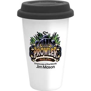 Sublimated Double Wall Ceramic Cup w/Lid