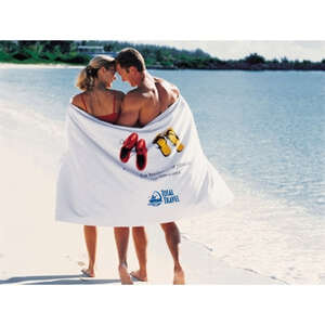 Custom Promotional Turkish Signature Ultraweight Beach Towel - White