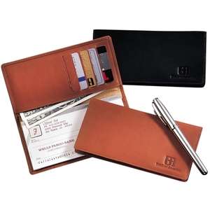 Custom Promotional Leeman Walker Street Calfskin Checkbook Cover