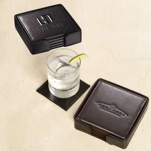 Custom Promotional Leeman Times Square Leather Coaster Set