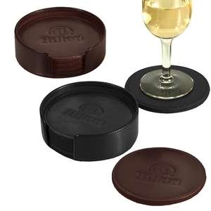 Leeman Lincoln Center Round Leather Coaster Set