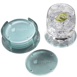 Custom Promotional Leeman Guggenheim Round Glass Coaster Set