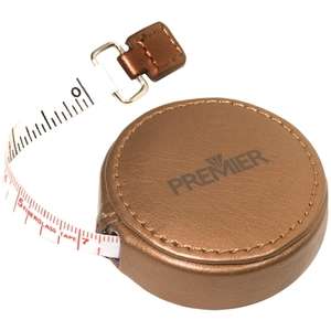 Custom Promotional Leeman Seventh Avenue Metallic Round Leatherette Tape Measure