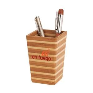 Custom Promotional Zen Bamboo Stripe Pen Holder