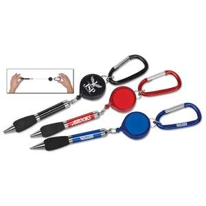 Custom Promotional Soft Grip Metal Pen with Retractor and Carabiner