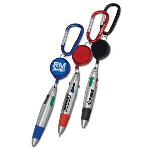 4-Color Pen with Retractor and Carabiner 
